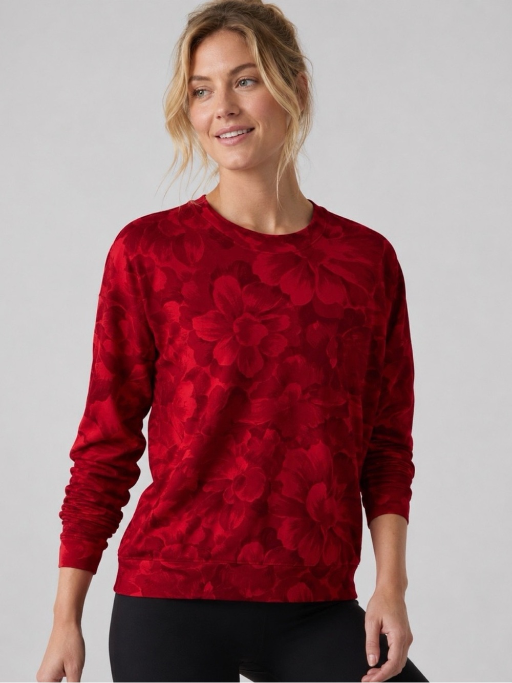 Athleta Balance Printed Pullover Sweatshirt Red Chakra Floral Size S